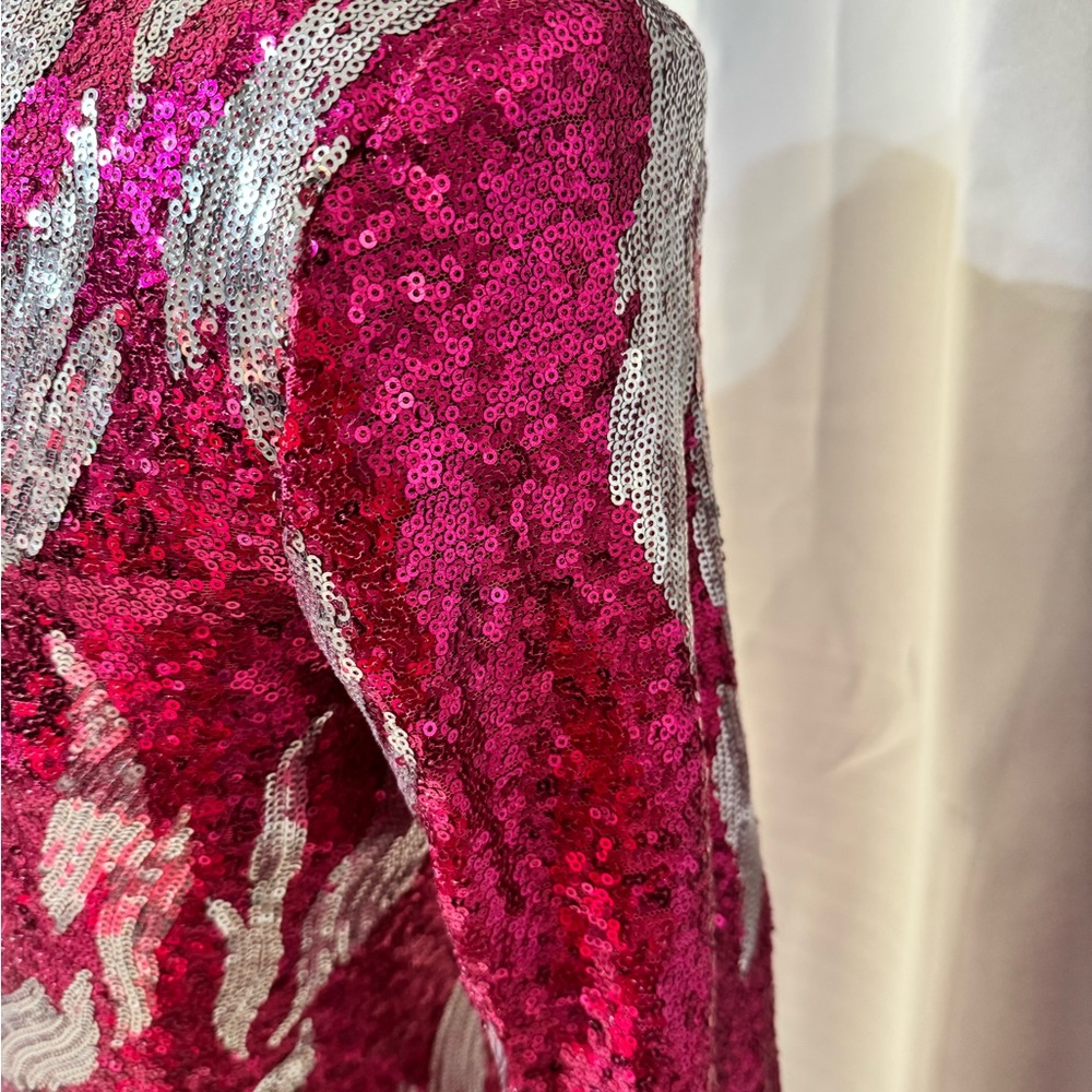 Fashion Nova Fuchsia and Silver Sequin Long Sleeve Dress - Picture 3 of 7